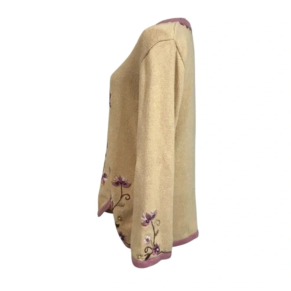 Storybook Knits Irresistible Floral Sweater Zip Neck Nordic Beige Sz Small Vtg - Picture 5 of 12